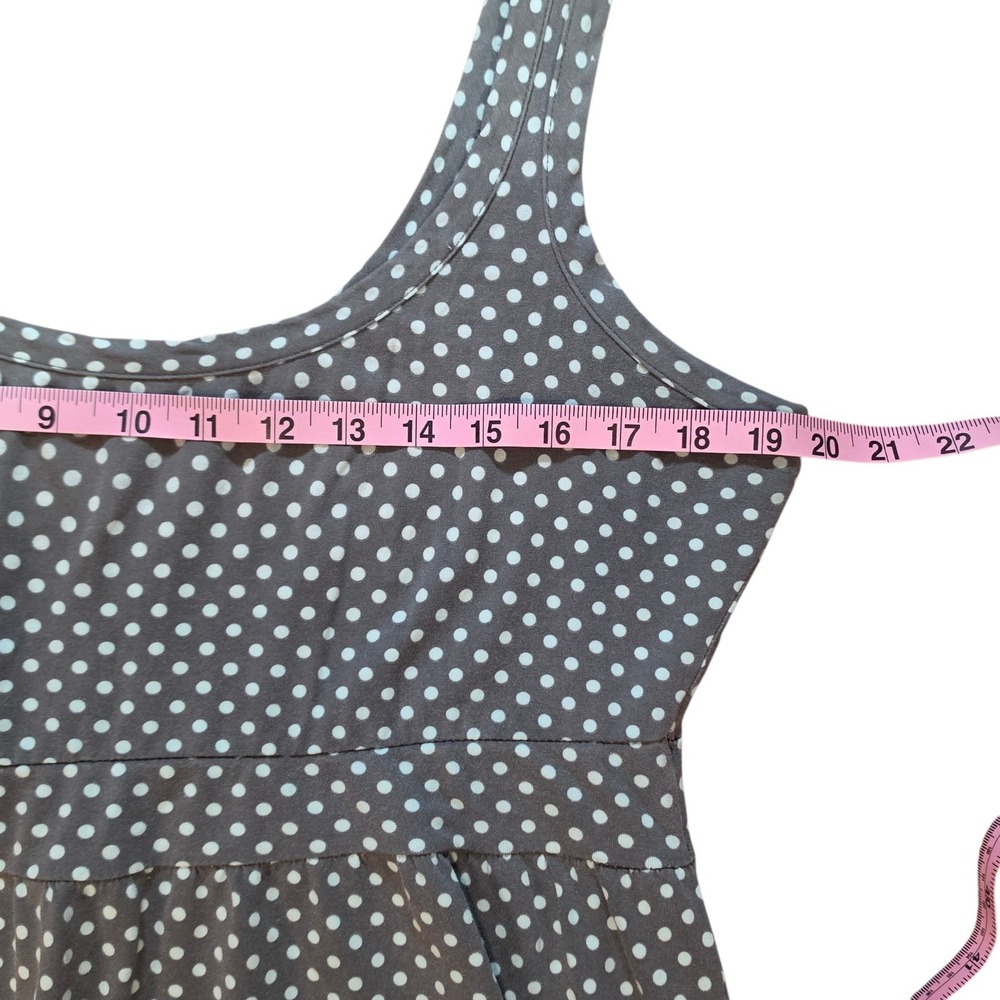 Garnet Hill Women M Dress Gray Polka Dot Sleeveless Empire Waist Green Cotton - Picture 3 of 7